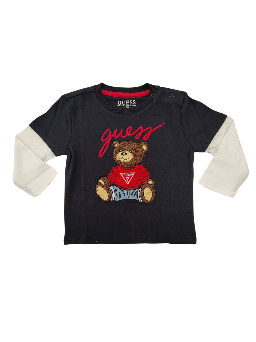 T-shirt manica lunga patch bear blu