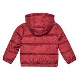 Piumino zip con cappuccio con logo frontale rosso