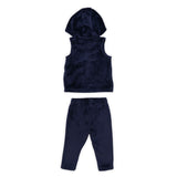 Completo sportivo smanicato, body e pantaloni blu