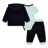 Completo neonato 3 pz felpa pantalone e body nero/verde