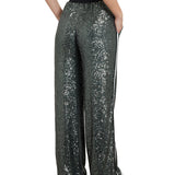 Pantalone stile jogger con paillettes e fascia a contrasto verde