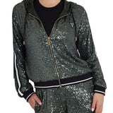 Felpa con zip e paillettes verde