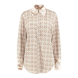 Camicia con polsini a contrasto in fantasia beige