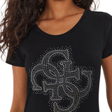 T-shirt con logo centrale glitter nero