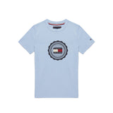 T-shirt kids stampa logo frontale celeste