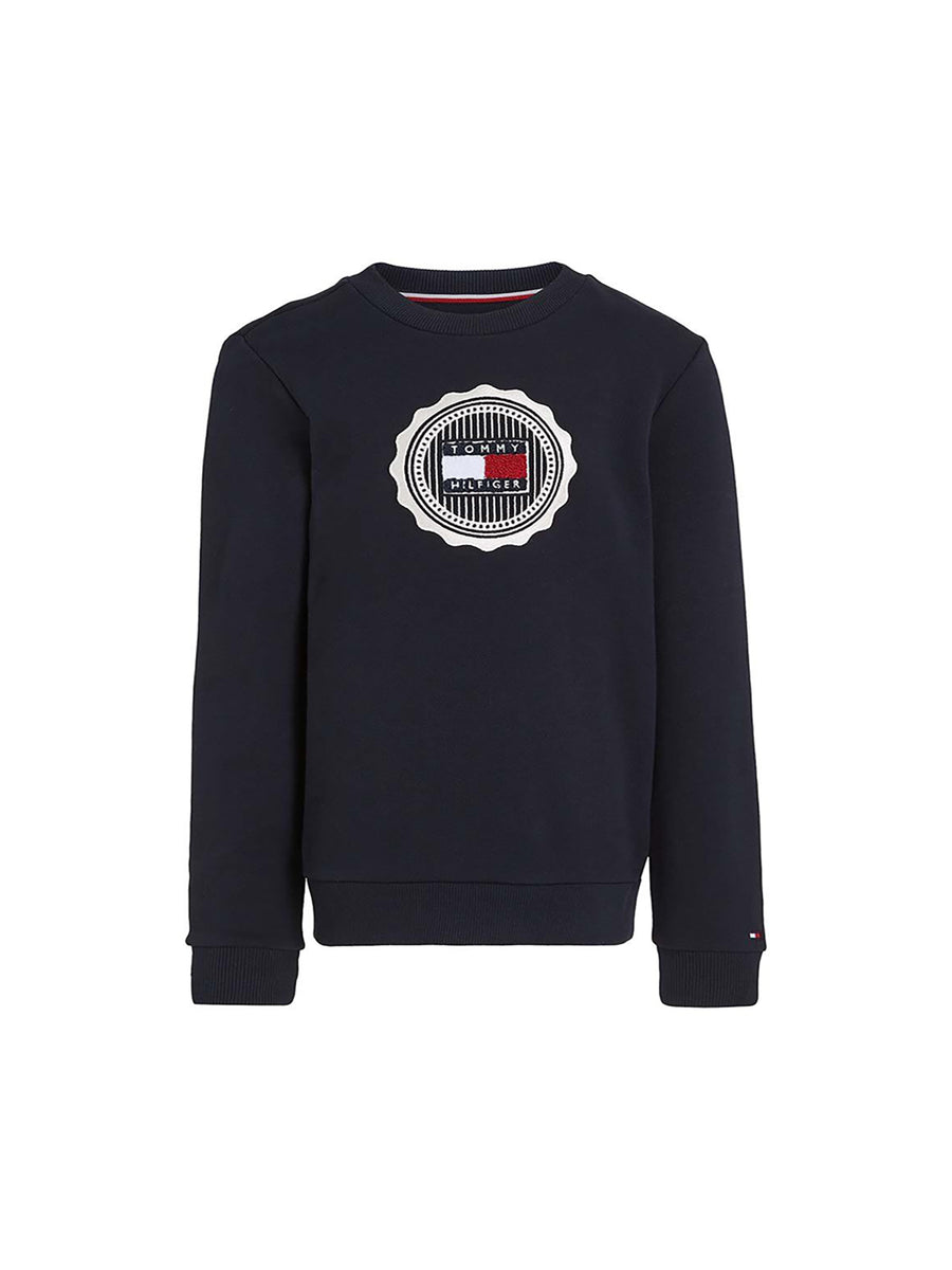 Felpa Kids girocollo logo frontale embroidery blu