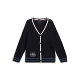 Cardigan teen a coste con profili a contrasto blu