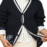 Cardigan teen a coste con profili a contrasto blu