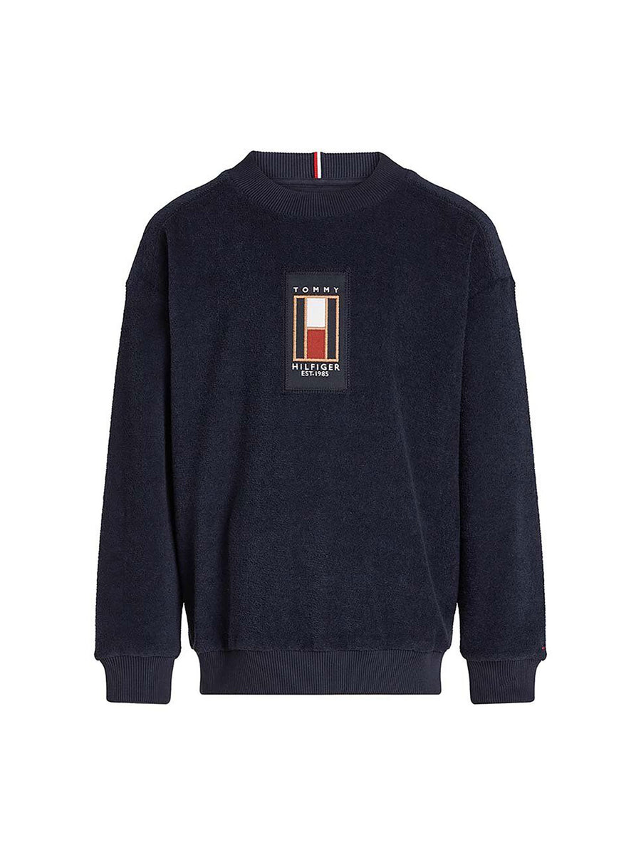 Felpa Teen in maglia boucle logo bandiera blu