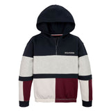 Felpa Teen con zip e cappuccio colorblock blu