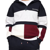 Felpa Teen con zip e cappuccio colorblock blu