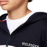 Felpa Teen con zip e cappuccio colorblock blu