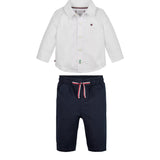 Completo neonato camicia e pantalone elegante bianco/blu