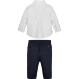 Completo neonato camicia e pantalone elegante bianco/blu