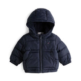 Piumino neonato solid con zip e cappuccio blu