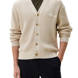 Cardigan in maglia con scollo a v e ricamo sulla schiena beige