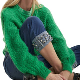 Cardigan Deina in maglia con bottoni gioiello verde