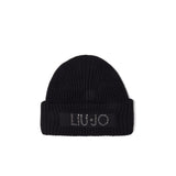 Cappello con logo strass nero