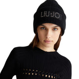 Cappello con logo strass nero