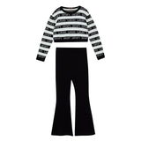 Completo maglia a righe e pantalone nero multi