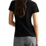 T- shirt manica corta con strass zebrato nero