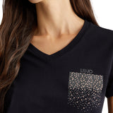 T- shirt manica corta stud&strass nero