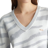 Maglia a V manica lunga zebra lurex bianco/argento