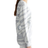 Maglia a V manica lunga zebra lurex bianco/argento