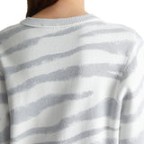 Maglia a V manica lunga zebra lurex bianco/argento