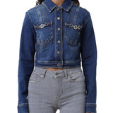 Giubbino con bottoni crop jeans denim medio