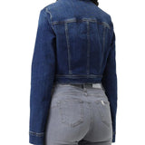 Giubbino con bottoni crop jeans denim medio