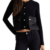 Cardigan bottom up con tasche applicazioni nero