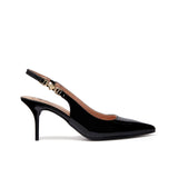 Slingback modello chanel in vernice con catena e cuori nero