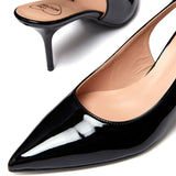 Slingback modello chanel in vernice con catena e cuori nero