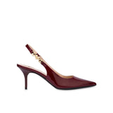 Slingback modello chanel in vernice con catena e cuori bordeaux