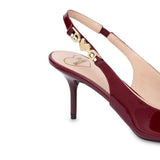 Slingback modello chanel in vernice con catena e cuori bordeaux