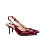 Slingback modello chanel in vernice con catena e cuori bordeaux