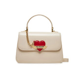 Borsa a mano con applicazione heart logo avorio