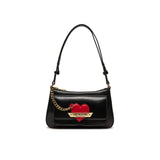 Borsa a spalla cuore rosso logo nero