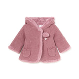 Cardigan cappuccio e pompon rosa