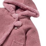 Cardigan cappuccio e pompon rosa