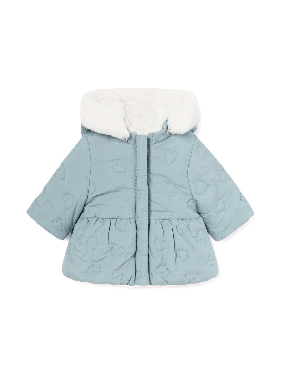 Piumino zip cappuccio reversibile celeste/bianco