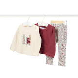 Completo tre pezzi cardigan, maglia e leggings rosso