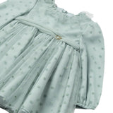 Abito maniche lunghe in tulle flower verde giada