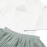 Completo tre pezzi giacca, maglia e gonna verde