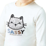 T-shirt manica lunga ricamo gatto panna