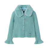 Cardigan con colletto pelliccia removibile verde