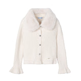 Cardigan con colletto pelliccia removibile latte