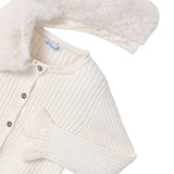 Cardigan con colletto pelliccia removibile latte