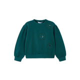 Felpa manica lunga applicazione fiori verde